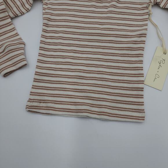 Rylee + Cru Long Sleeve Ribbed Pajama Top in Truffle Stripe Size 6-12 Months - Picture 3 of 7